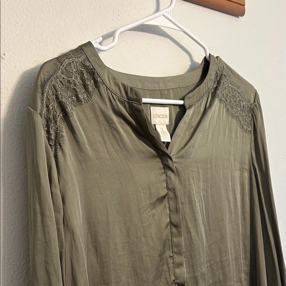 NWT Chico's Olive Tunic with Lace Hem Size 12 - Picture 5 of 7